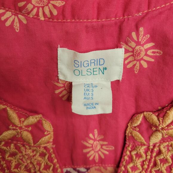 Sigrid Olsen Pink Tank Top Women's Size S Colorful Geometric Cotton Boho Blouse - Picture 2 of 7